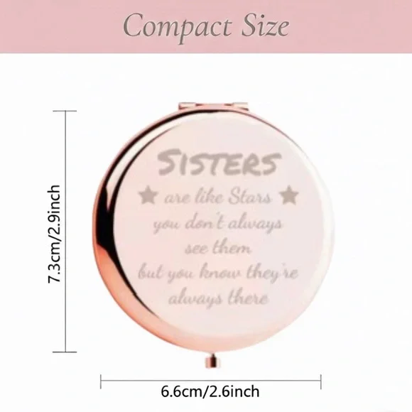 Reserved-Sisters-Rose Gold Compact Mirror Engraved “Sisters Are Like Stars” NIB - Picture 2 of 7